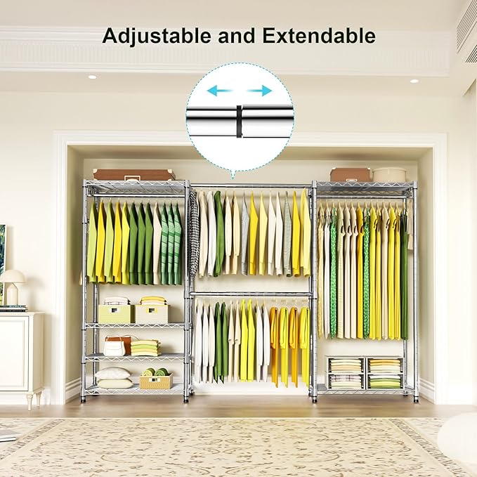Ulif E1 Heavy Duty Closet Garment Rack, 6 Tiers Adjustable Metal Freestanding