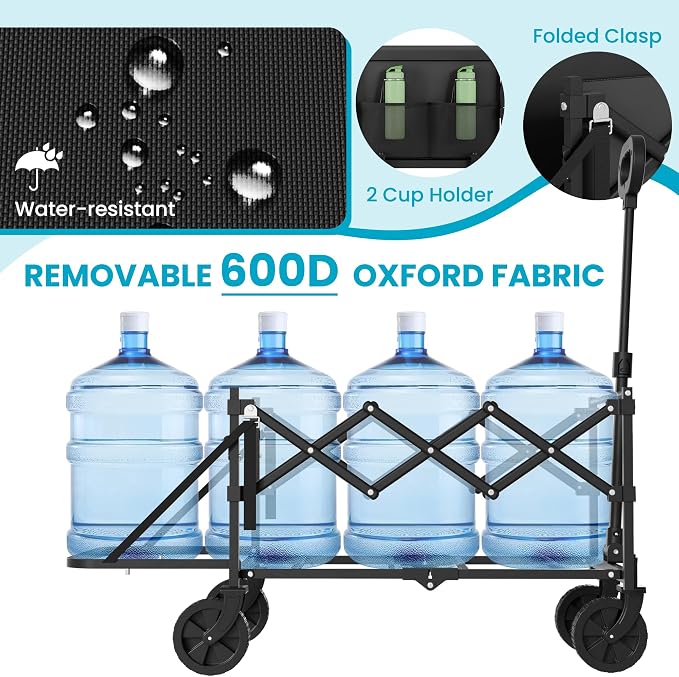 Collapsible Folding Wagon with Tailgate, Wagons Carts Foldable with 350lbs - Image 4