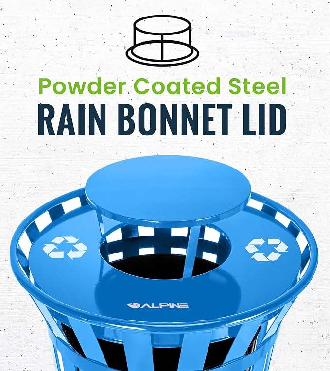 Alpine Outdoor Metal Waste Receptacle Rain Bonnet Lid - Image 4