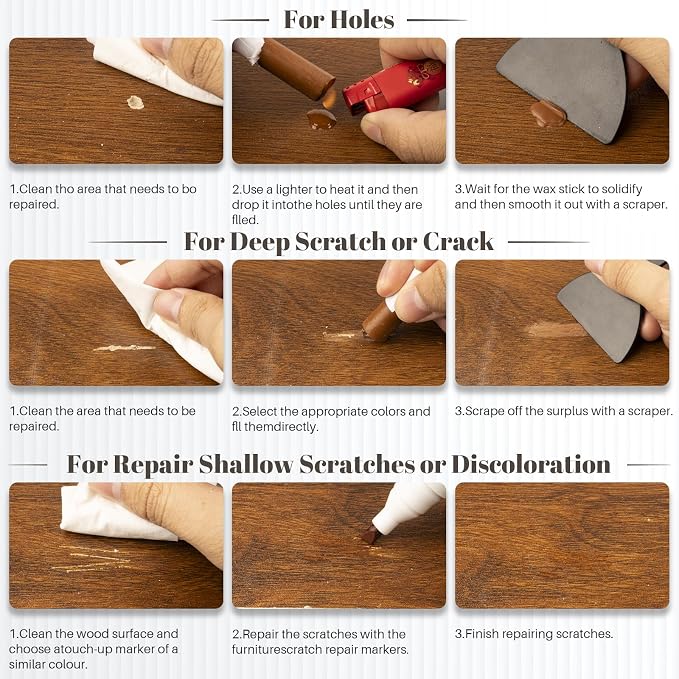 Wood Filler Sticks, 20 Colors Furniture Repair Kit, Wax Crayons - Image 5