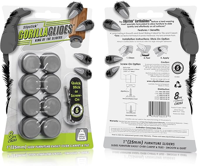 GorillaGlides CB253 1 Inch Chair Sliders/Furniture Glide Floor Protectors - Image 2