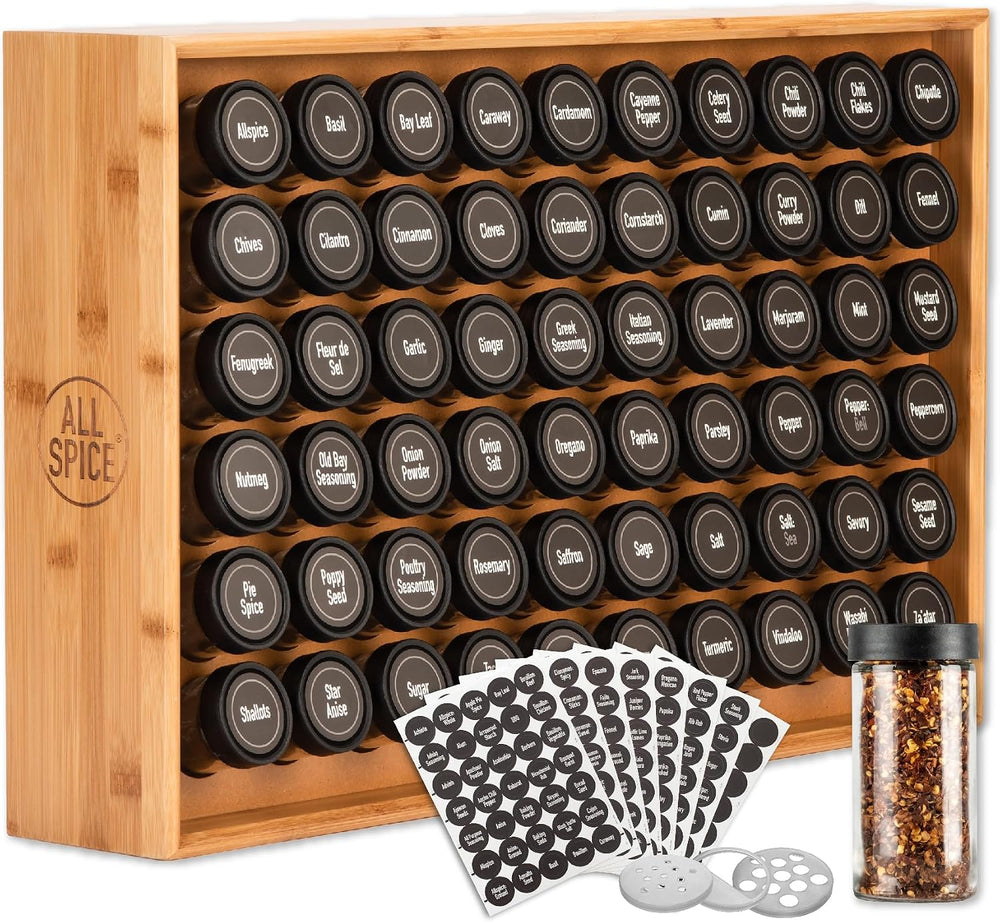 AllSpice Spice Rack Organizer, Wood, 525 Unique Labels, Countertop or Wall Mo...