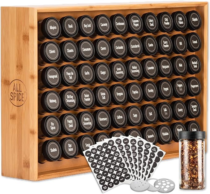 AllSpice Spice Rack Organizer, 525 Unique Labels, Countertop or Wall Mount by AllSpice