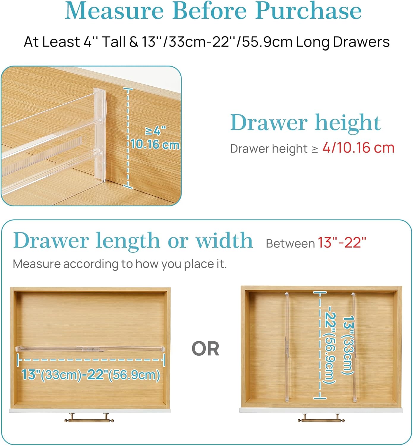 Vtopmart 4" High Drawer Dividers for Clothes, 13"-22" Adjustable, 12 pack | Expandable Dresser Drawer Organizer, Clear Plastic Separators for Dresser, Baby Clothing, Underwear, Cosmetic, Toiletries