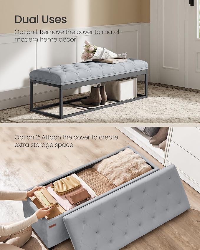 SONGMICS Velvet Storage Ottoman Bench, Foot Rest - Image 4