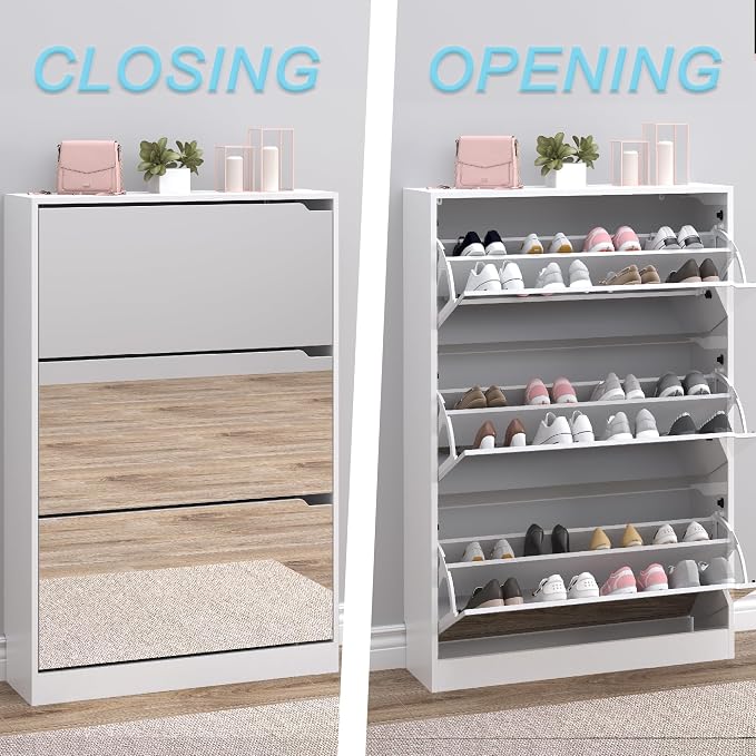 Shoe Cabinet with 3-Flip Mirror Drawers, Freestanding Shoe Rack Organizer with - Image 5