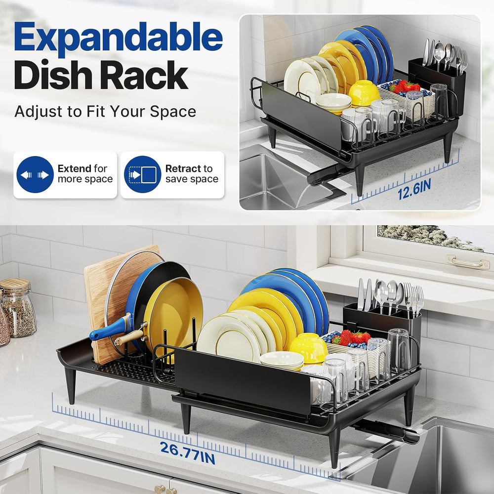 Urackify Expandable Dish Drying Rack for Kitchen Counter with Drainboard