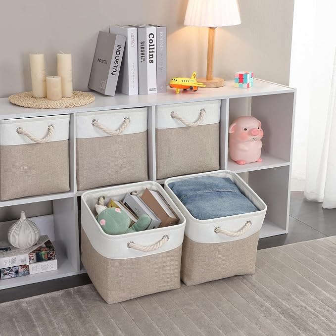 Mangata Canvas Storage Boxes, 13 Inch Cube Storage Bins Set of 6, Fabric Baskets - Image 5