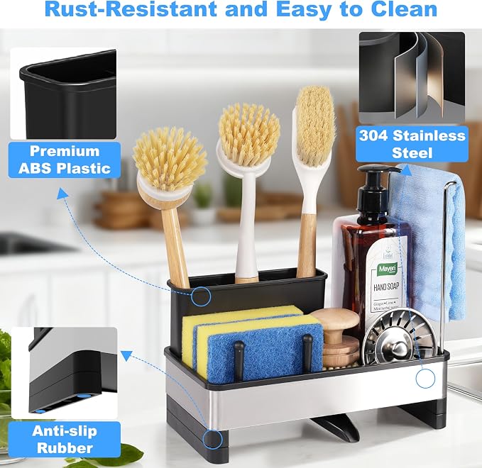 Stainless Steel Sponge Holder for Kitchen Sink Caddy Organizer Rack for Dish - Image 4
