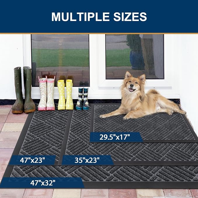 Smiry Front Door Mat Outside Entrance, Heavy Duty Outdoor Indoor Natural Rubber - Image 2