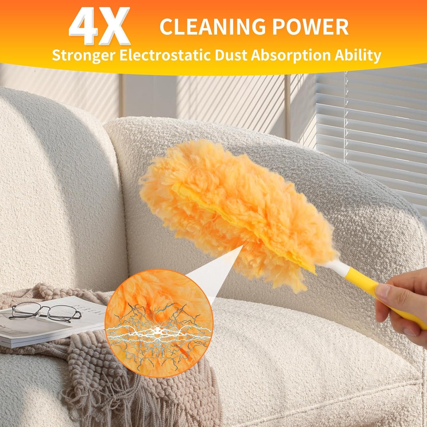 60 Count Duster Refill for Swiffer Duster with 1 Handle - 360° Multi-Surface Larger Size Feather Dusters, Disposable Duster Kit for Cleaning Home, Furniture, Blinds and Ceiling Fans