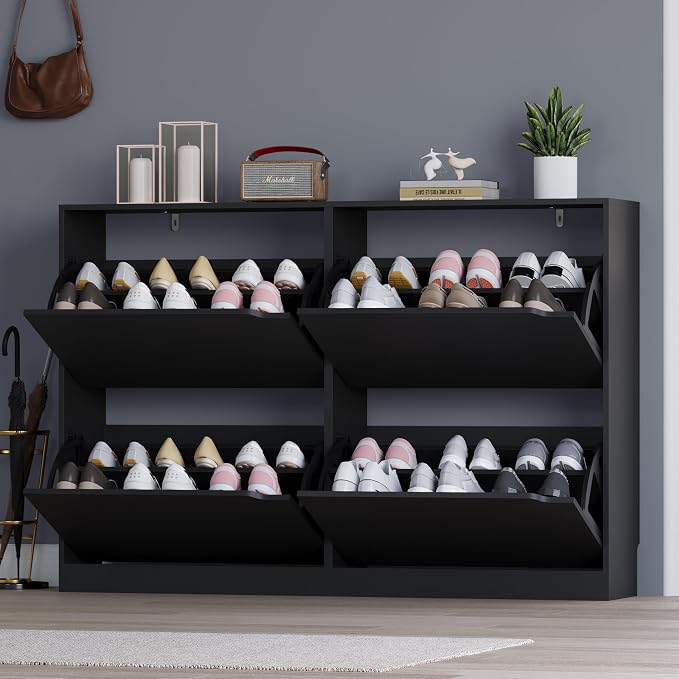 Shoe Cabinet with 4 Flip Drawers, Narrow Hidden Shoe Storage Cabinet, Slim - Image 7