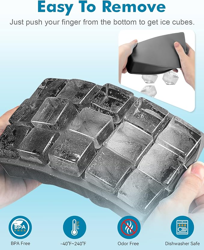 Silicone Ice Cube Trays for Freezer 2 Pack, Easy Release Square Ice Cubes Mold - Image 3
