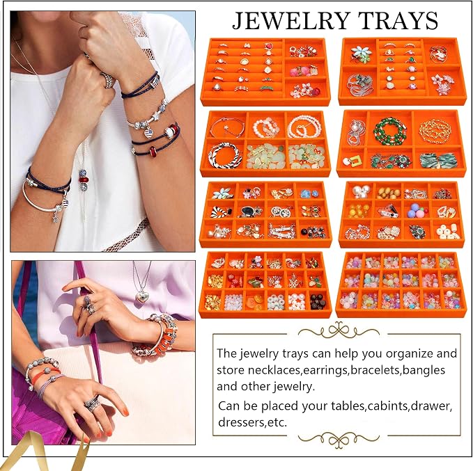 Jewelry Organizer Tray Stackable Velvet Jewelry Trays Drawer Inserts Earring - Image 9