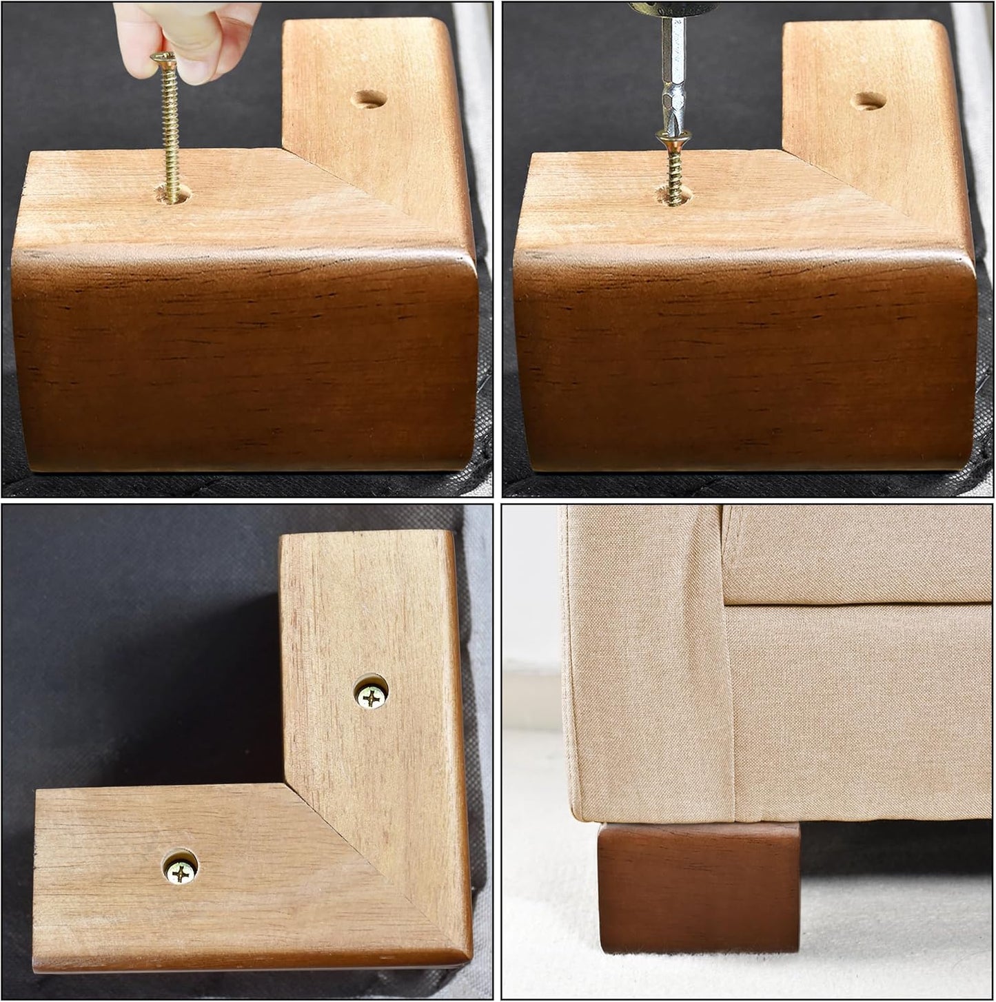 Solid Wood Legs for Furniture, L-Shaped Bed Risers, Furniture Legs for Sofa Couch Dresser Cabinet Table, Couch Sofa Feet, Furniture Risers, Bed Lifters 4 Pack