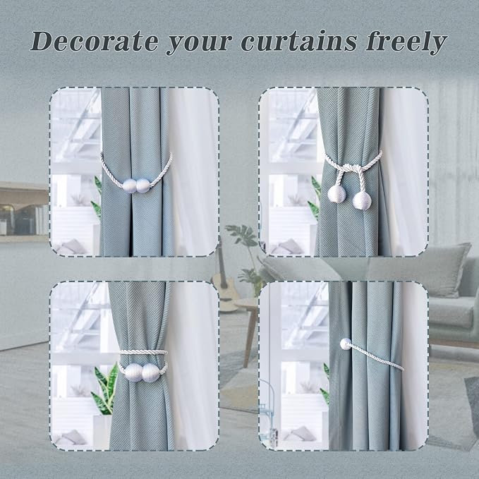 Hion Magnetic Curtain Tiebacks Gray Blue 2 Pack, Curtain Tiebacks Buckles - Image 4