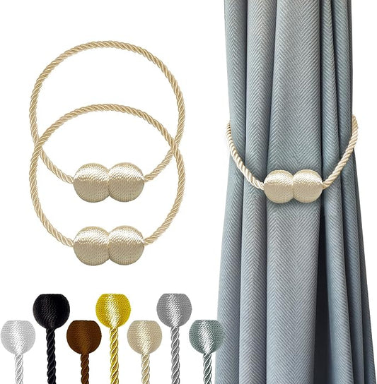 Hion Magnetic Curtain Tiebacks Beige 2pcs, Curtain Tiebacks Buckles Holdbacks by Hion