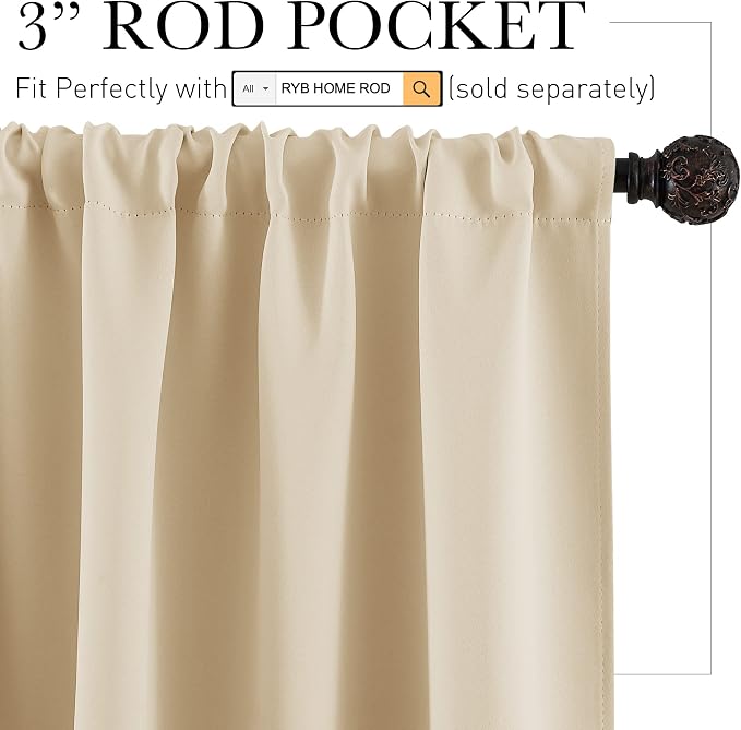 RYB HOME Blackout Curtains Tiers, Short Half Window Curtains - Image 2