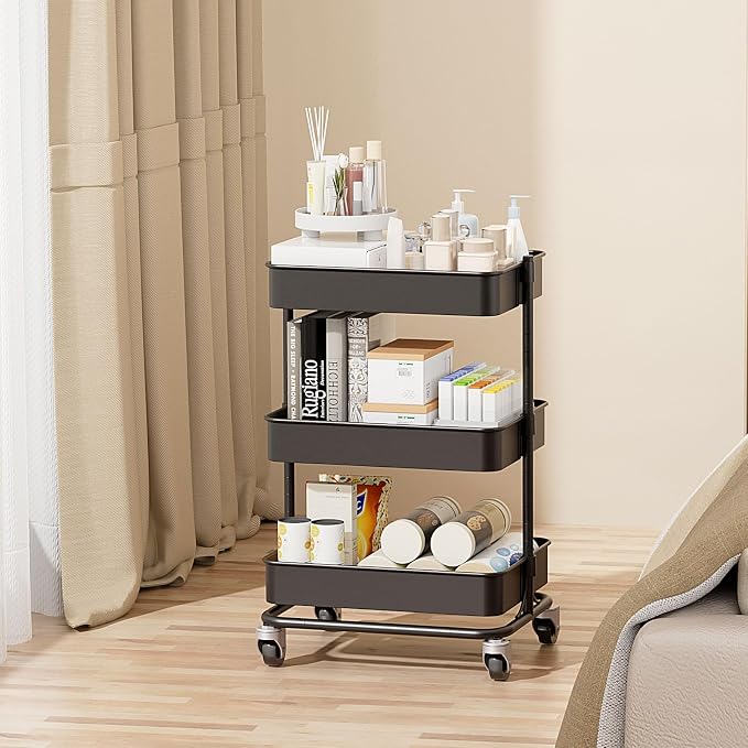 3 Tier Modern Metal Rolling Tool Cart - Image 4