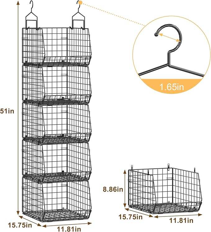 Deeper 4'' Design 5 Tier Foldable Hanging Closet Organizer and Storage，Wire - Image 3
