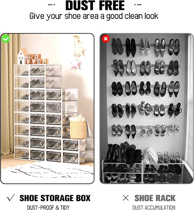 Kuject 15 Pack Shoe Storage Boxes, Large Clear Plastic Stackable Shoe Organizer - Image 8
