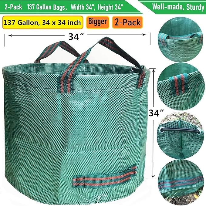Professional 2-Pack 137 Gallon Lawn Garden Bags Large Yard Waste Bags - Image 4
