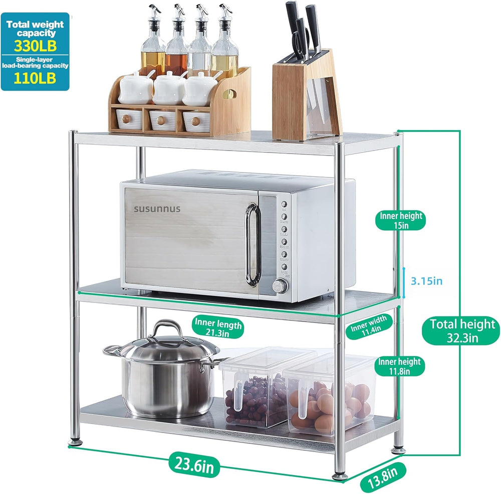 susunnus Stainless Steel Shelves,23.6in-3T,for Kitchen,Living Room,Bathroom