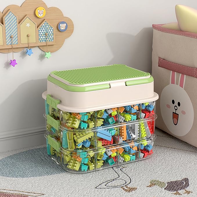 Toy Storage Organizer Box with Handle, Stackable Building Block Toy Box with by joyingbaby