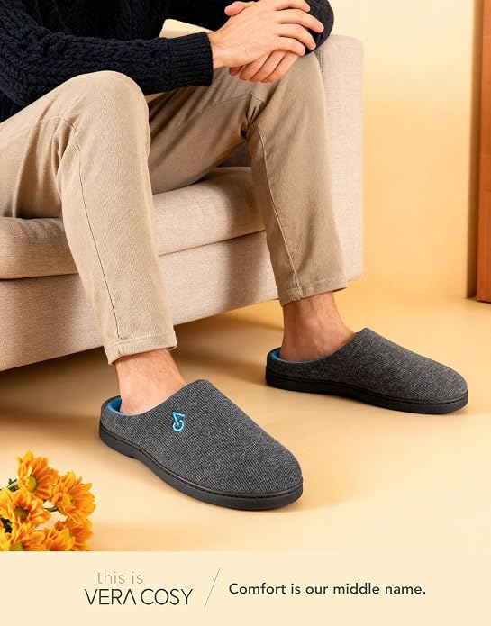 VeraCosy Men's Two-Tone Memory Foam House Slippers Indoor Outdoor Durable - Image 2