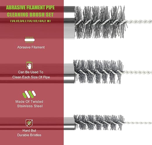 16 Inch Extra Long Pipe Cleaning Brush Set Abrasive Filament, 8 Piece Variety - Image 4