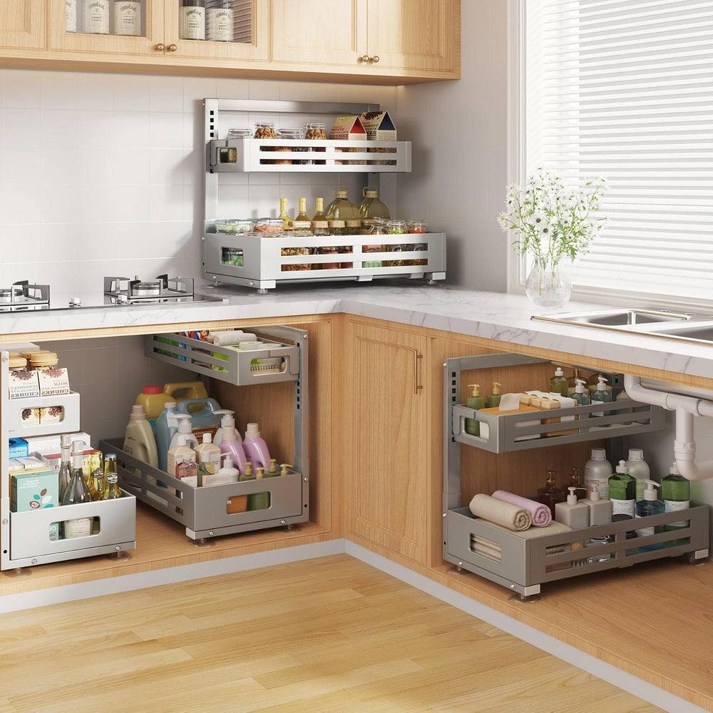 2 Pack 19IN-Depth Under Sink Organizer,Pull Out Cabinet Organizer With Smooth...