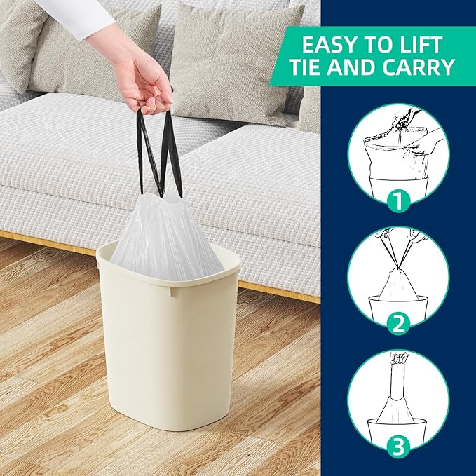 2.6 Gallon Mini Drawstring Trash Bags, Small Garbage Bags by KSSKSS, Code a fit - Image 4
