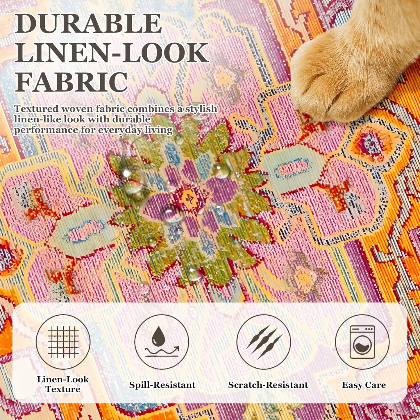 Boho Printed Couch Cushion Covers, Waterproof Stretch Outdoor Cushion Covers, Patio Sofa Covers with Elastic Bottom-3 Pieces, Orange