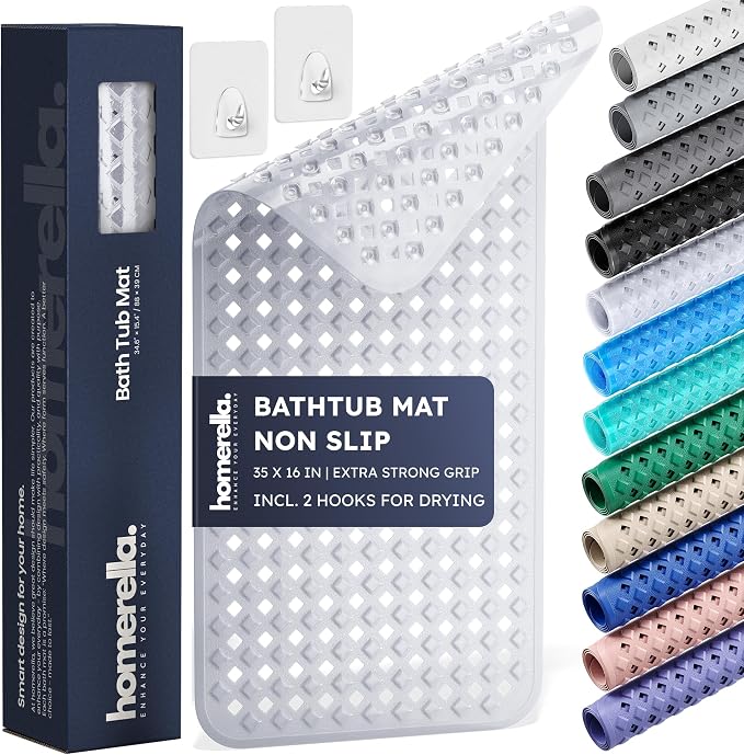 homerella® Bathtub Mat Non Slip 35x16, Incl. Hooks by Homerella