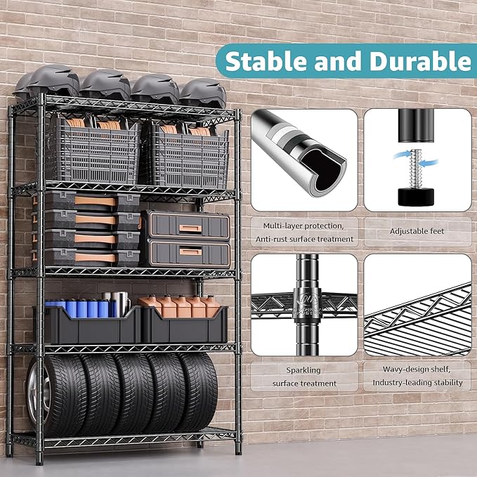 1750 lbs Steel Storage Shelving 5-Tier Utility Shelving Unit Steel Organizer - Image 5