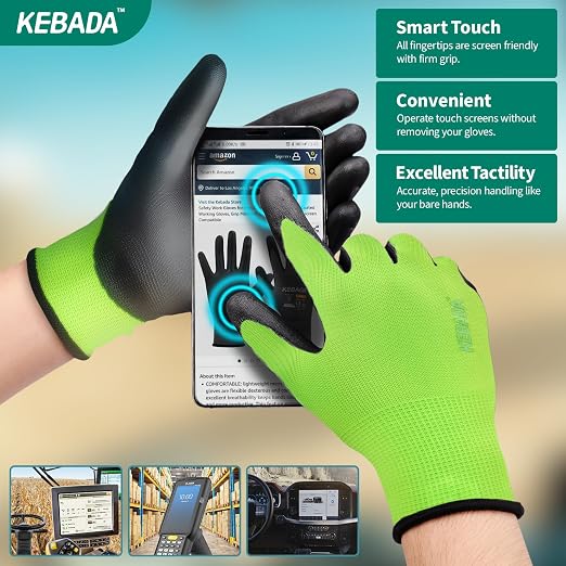 Kebada W1 Work Gloves for Men and Women, Touchscreen PU Coated Gloves - Image 3