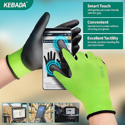 Kebada W1 Work Gloves for Men and Women, Touchscreen PU Coated Gloves - Image 3