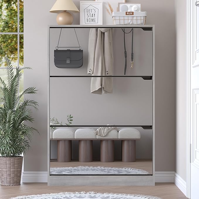 Shoe Cabinet with 3-Flip Mirror Drawers, Freestanding Shoe Rack Organizer with - Image 7