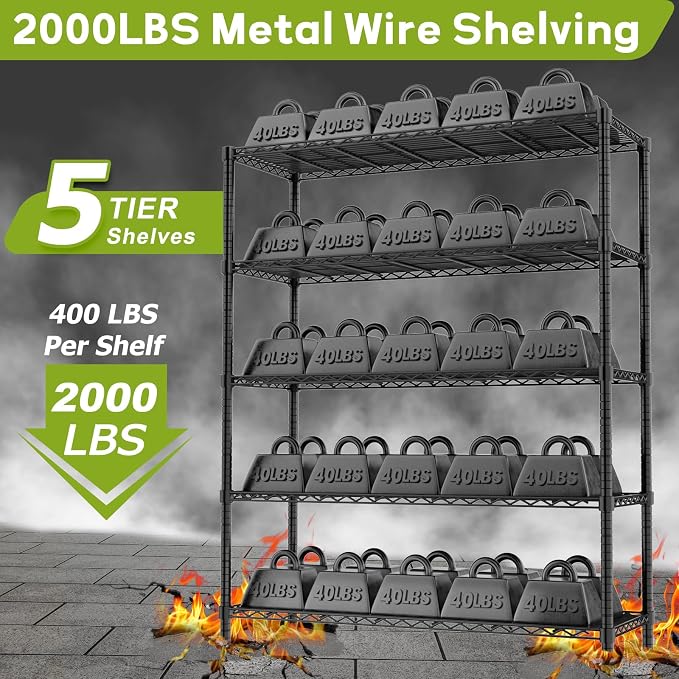 Storage Shelves, 5-Tier Adjustable Metal Industrial Utility Shelf Rack - Image 4