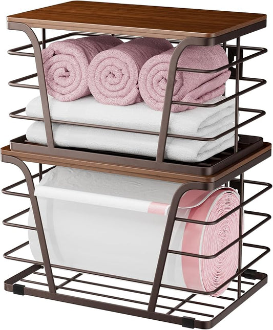 Extra Large 2 Pack Stackable Storage Pantry Organizers and Storage, Wall Mount by TrashBagHolder