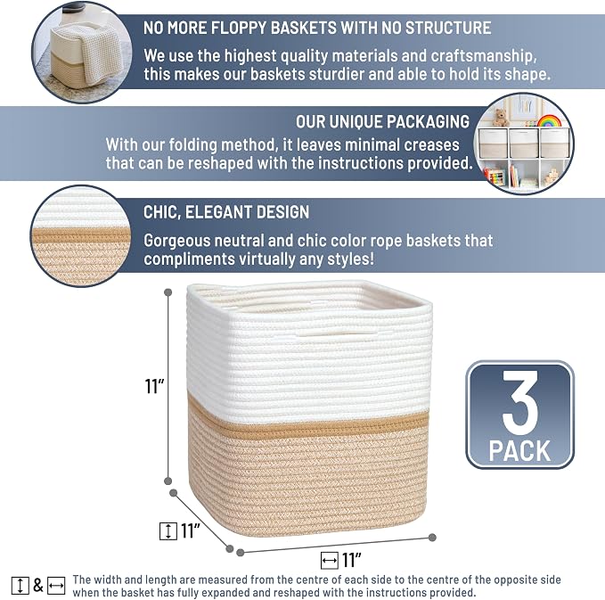 NaturalCozy Storage Cubes 11 Inch Cotton Rope Woven Baskets - Image 2