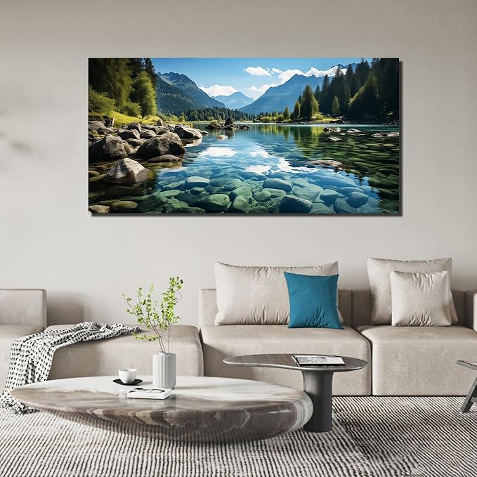 GUGIKA Landscape Wall Art for Living Room, Mountain and Lake Wall-Decor for - Image 3