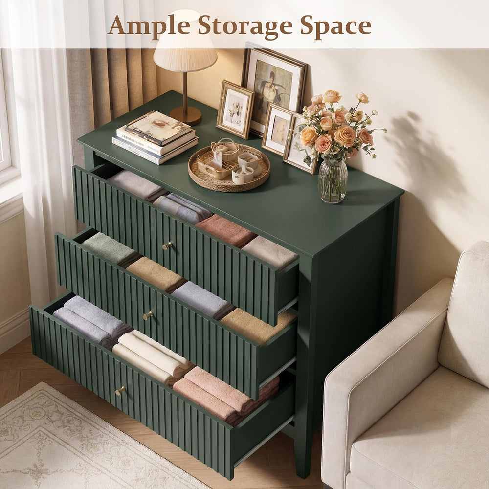 RoyalCraft Large 3 Drawer Dresser Set of 2, Fluted Chest of Drawers with Stor...