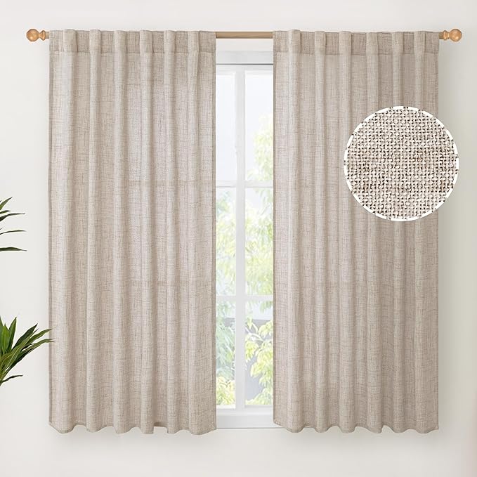 YoungsTex Natural Linen Curtains 45 Inch Length by YoungsTex
