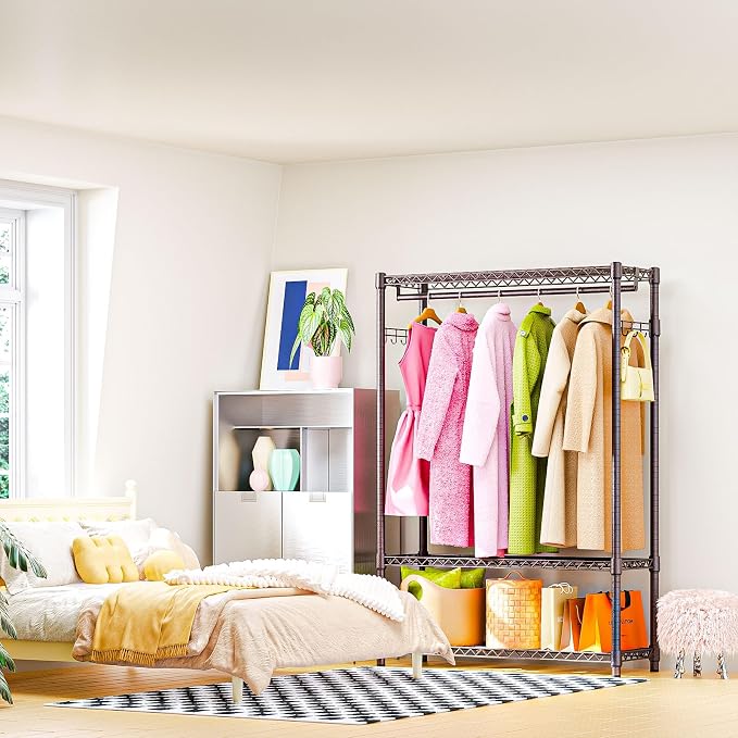 Heavy Duty Rolling Garment Rack 3 Tiers Adjustable Wire Shelving Clothes Rack - Image 5