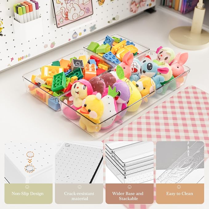 Criusia Drawer Organizer, 12 Pack Clear Plastic Kitchen Drawer Organizers Set - Image 4