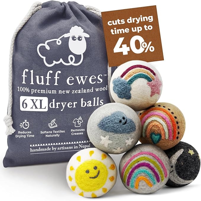 Fluff Ewes Wool Dryer Balls 6 Pack Premium New Zealand Wool Laundry Balls by HustleBlush