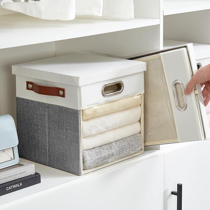 Fabric Storage Cubes with Clear Windows and Lids, Decorative Storage Boxes - Image 6