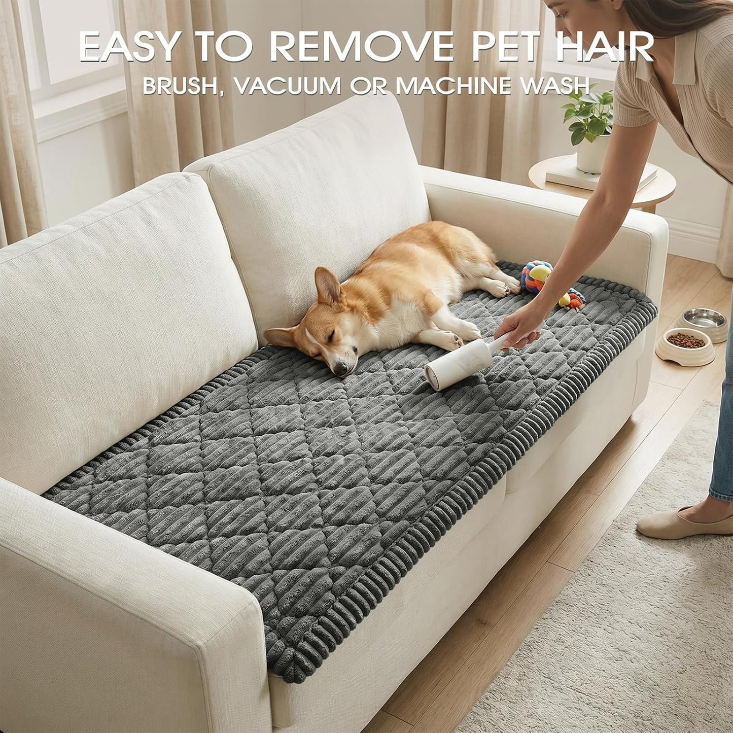 Couch Covers for Dogs, Non Slip Washable Pet Couch Cover for Sofa, Soft Thick Plush Sofa Protector for Dogs and Cats, Furniture Protector for Loveseat, Recliner, Dark Grey, 27.6" x 70.9"