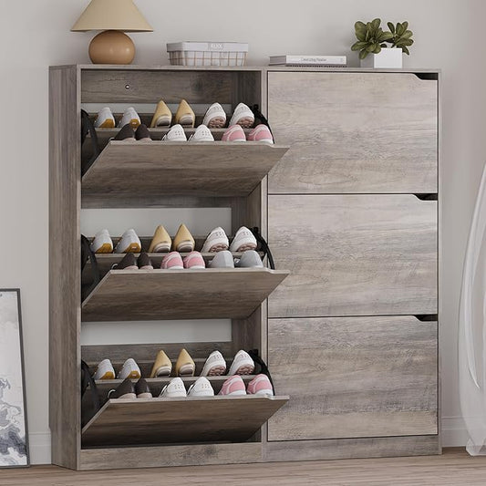 Shoe Cabinet with 6 Flip Drawers, Slim Narrow Shoe Storage Cabinet, by BORNOON